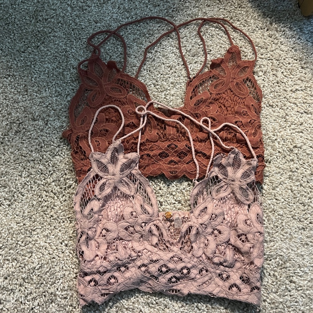 Free People Adela Lace Bralette Set in copper and Blush XS